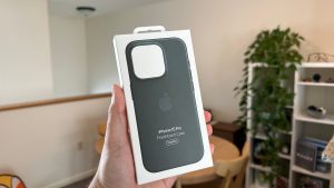 Apple's FineWoven iPhone 15 Pro case in Evergreen