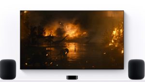 Apple TV and HomePods connected to a TV.
