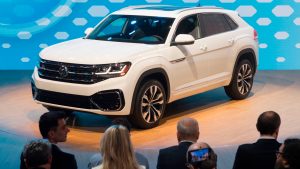 The Volkswagen Atlas Cross Sport car on display at the 2019 Los Angeles Auto Show in Los Angeles, California on November 20, 2019.