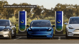 Tesla charging at a BP charger